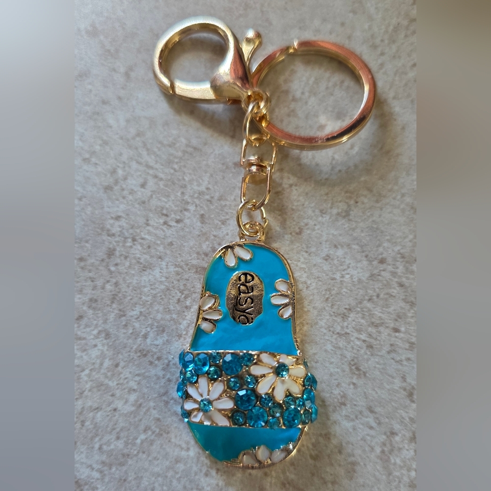 Blue Rhinestone Crystal Sandal Keychain Keyring - Picture 2 of 6